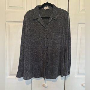 Regal Black and Gray Sparkly Button Down Shirt with Shoulder Pads